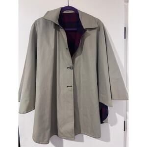 Vintage Reversible Plaid Cape Jacket Swing Coat Red Green Tartan Poncho Style OS